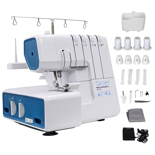 MILLEPUNTI MLD42 Metal Frame Serger Overlock Sewing Machine, 12 Built-In Stitches, 2-3-4 Stitch Capability, 1300 Stitches Per Minute, Serger with Accessory Kit & Adjustable Differential Feed