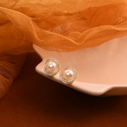 Elegant 14K Gold Plated Pearl Stud Earrings Hypoallergenic Wrapped Design Dainty Pearl Earrings for Women Daily Matching and Exquisite Dinner Beautiful Gift3