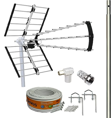 Kit Antena TV 5G 18 dB + Rollo 20M TELEVES + MASTIL 1,2M + Garras + Tornillos + Conectores F Y TV.