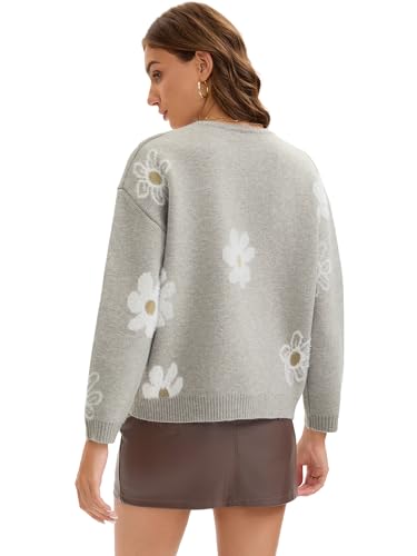 Floral Cardigan Sweaters for Women Open Front V Neck Button Down Long Sleeve Knit Outerwear Fall Outfits 20254