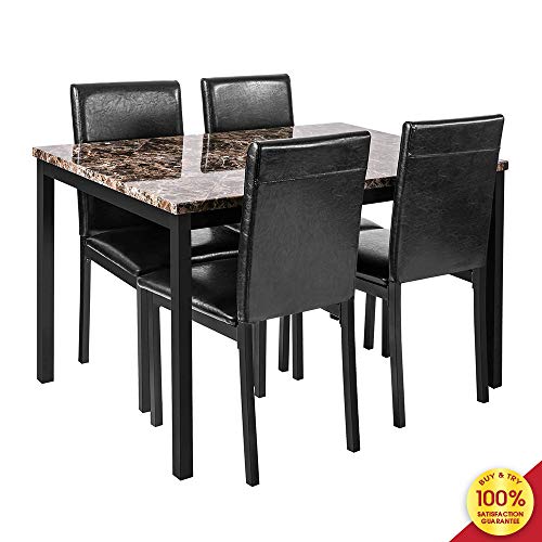 Hooseng 5 Piece Faux Marble Dining Set, Table and Chairs for 4, Perfect
