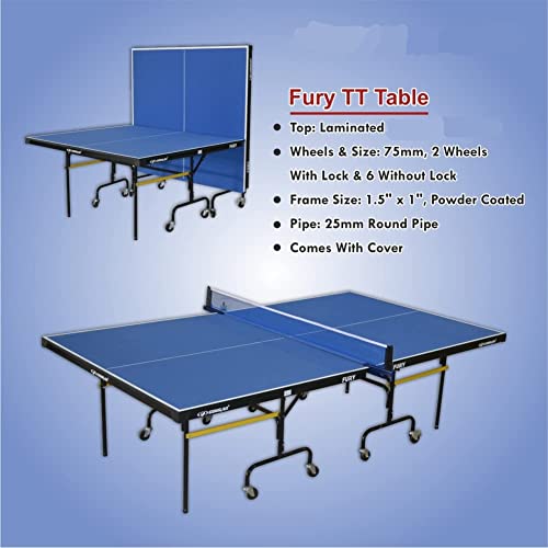 Image of Indoor Table Tennis Table w /Both Side Laminated & Wheels w /Lock (TT Net + 2 TT Racket & 2 Balls) (19MM TOP)
