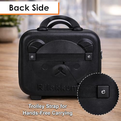 Image of Wishkey Travel Makeup Cosmetic Organizer Hard Shell Case with Password Lock & Trolley Strap, Portable Vanity Box Suitcase for Women & Girls Multipurpose Makeup Storage Bag (31x24x14cm) Black