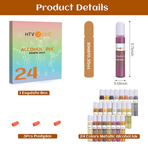 Htvront Metallic Alcohol Ink Set - 24 Vibrant Metal Colors Alcohol-Based Inks, Concentrated Shimmer & Easy To Mix Metallic Alcohol Ink For Epoxy Resin, Yupo, Painting, Tumbler Cups - 10Ml/0.35Oz Each #TOP4