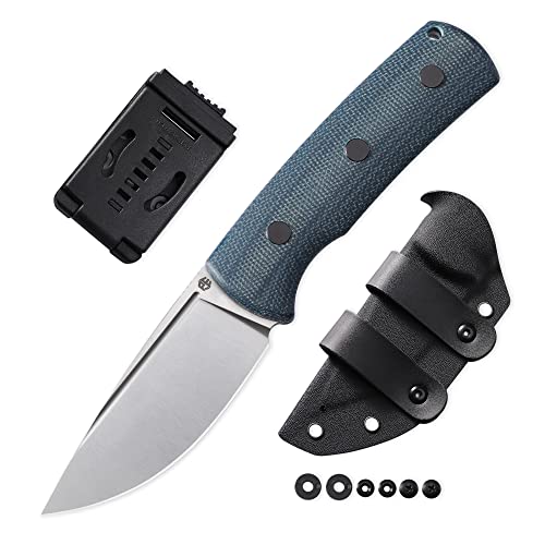 Petrified fish PFP01F Beluga Fixed Blade Knife, 3.62" N690 Satin Blade, 5.85oz G10/Micarta Handle Fixed Blade Knife for Camping EDC (Blue Micarta)