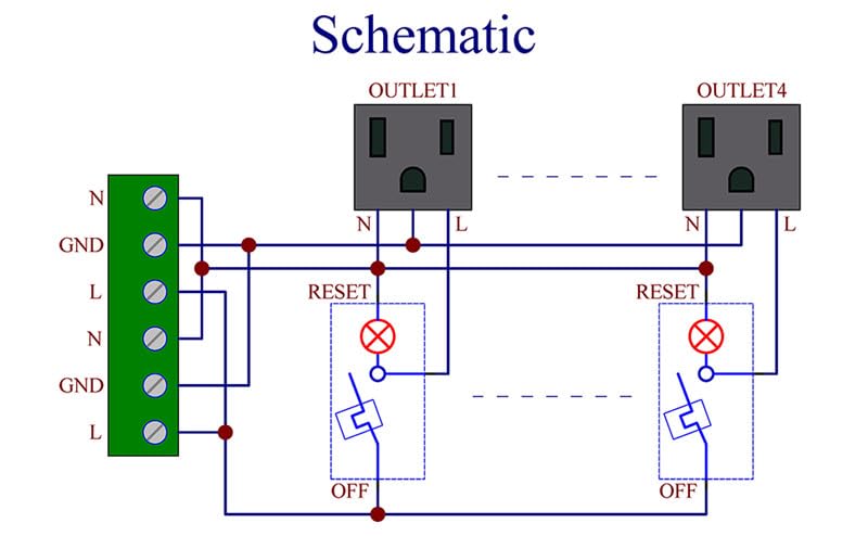 DIN Rail Mount AC 120V 4 Receptacle Outlet Power Module