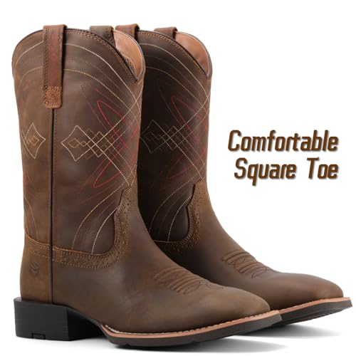 Image of SUREWAY Cowboy Boots For Men - Mens Square Toe Western Boot,Oil /Slip Resistant,Durable Fashionable Classic Pull on 10 Inch Boots Mid Calf Wellington Boots