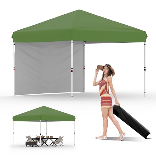 Garvee 10x10 Pop Up Canopy Tent with 1 Removable Sidewall, Heavy Duty Commercial Instant Shelter with One-Person Setup, UPF 50+ Waterproof, 100 Sq Ft Shade for Outdoor Events, Camping, Farme