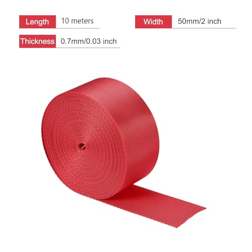 Image of Nylon Webbing Strap, 10 Metres, 1 inch /1.5 inch /2 inch Width, 0.7 mm Thickness (Red, 2 inch)