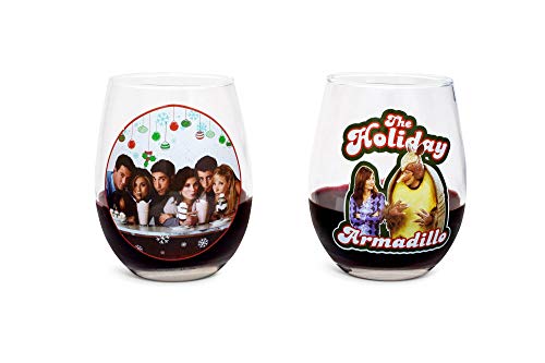 Friends Tv Show Holiday Stemless Wine Glass Collectible 2-Pack | Oversized Glasses Set Of 2 | Drinkware For Tea, Coffee, Hot And Cold Beverages | Each Glass Holds 20 Ounces #TOP2