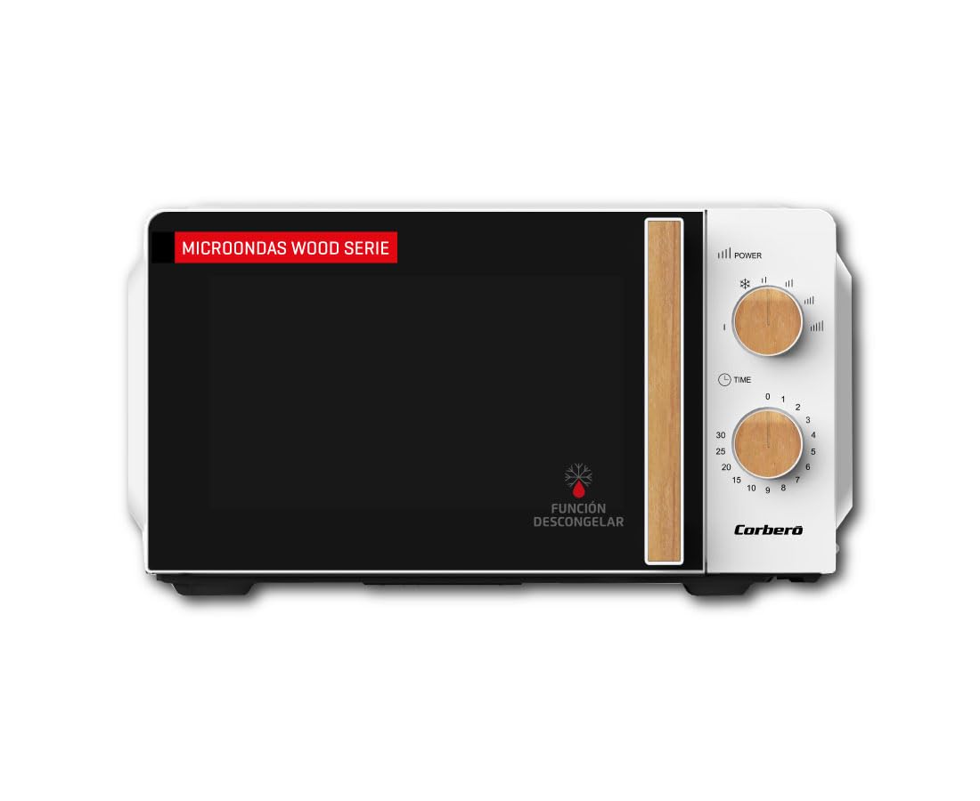 Corberó - Microondas | CMICG270WOODN | 20L | Potencia 700W | Descongelar y Calentar | Control Mecánico 5 Niveles | Temporizador 30 Min | Plato Giratorio 245mm | Blanco