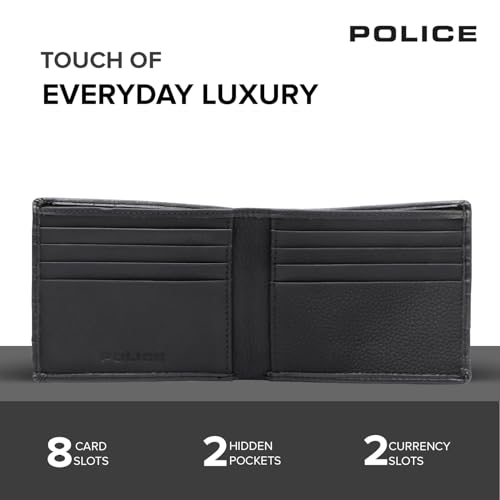 Image of Police Men's Premium Croco Liten Pt Slim Leather Wallet | Slim Wallet with Luxury Finish | Stylish Everyday Wallet for Men | Black