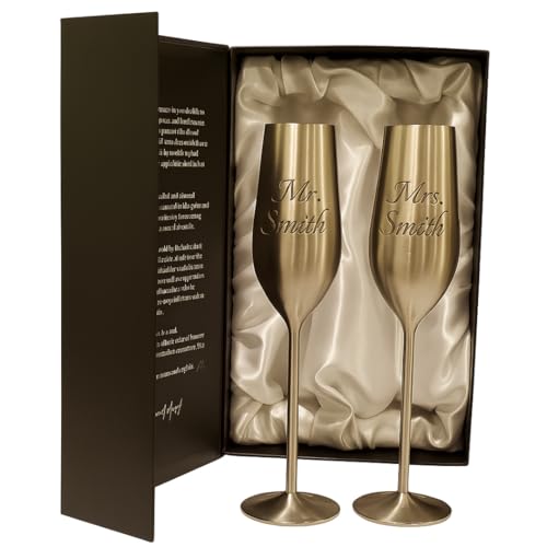 Unbreakable Custom Engraved Champagne Flutes - Personalized Gift for Birthdays, Weddings, Anniversaries, Retirements & Special Occasions - Set of 2 with Gift Box Included