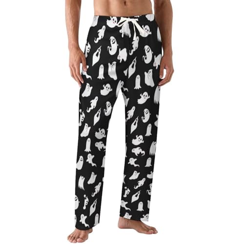 SJWJUO Halloween Ghosts Funny Spooky Mens Pajama Pants Soft Pj Pants Lounge Pajama Bottoms with Pockets Drawstring (X-Large)
