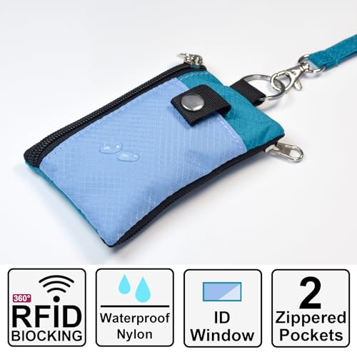 Image of CHENSPRX Minimalist RFID Blocking Small Wallet with ID Window,WaterResistant Zip Id Case Wallet with Lanyard Keychain for Cards,Cash,Travel,Women,Men