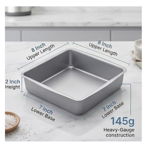 Image of Premium Non-Toxic Aluminium Square Heavy Duty Cake Mould (8x8x2 Inch) 145g Tapered Baking 1Kg Seamless Cake Tin Banane Wala Bartan Sancha for Brownie & Bread Microwave (Convection) OTG Safe Pan Silver