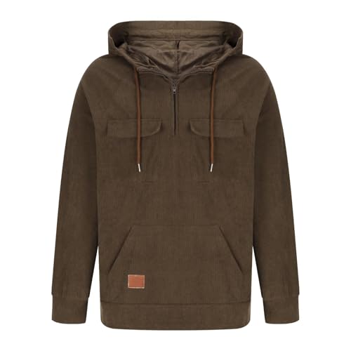 Mens Tactical Hoodies Quarter Zip-Up Pullover Sweatshirts Corduroy Cargo Hooded Sweatshirts Clothes with Multi Pockets3
