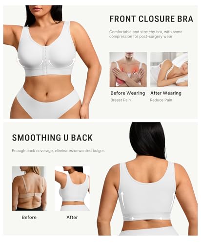 Image of FeelinGirl Mastectomy Bras for Women Compression Post Op Surgery Bra Front Closure Surgical Recovery Everyday Bra