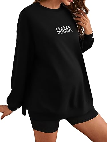 Image of MakeMeChic Women's Maternity Sweatshirt Oversized Long Sleeve Split Side Graphic Pullover Tee Tops Pregnancy Mama Sweatshirt