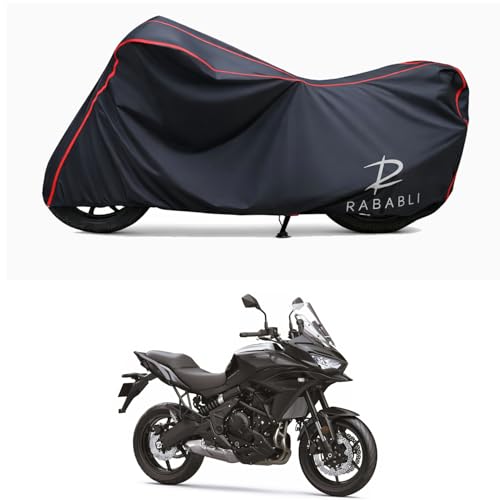 Image of Waterproof Bike Body Cover Compatible for | KawasaVersys 650 | Taffeta Fabric, Red Piping Design, Bottom Elastic Fit | Dustproof, Sun UV & Rain Protection for All Bikes