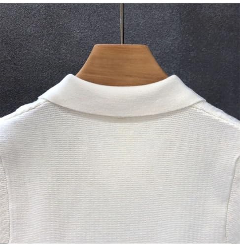 Men's Casual Turn-Down Collar Slim Fit Solid Color Short Sleeve Knitted Pullover Sweater3