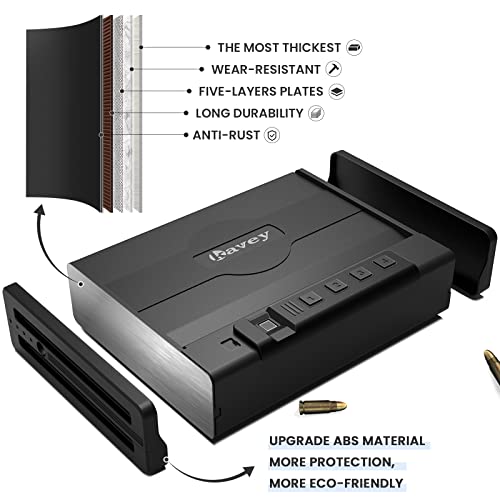 Kavey Biometric Gun Safe For Pistols, Quick-Access Handgun Safe For 2 Pistols With Fingerprint Lock And Backlit Digital Keypad Mute Mode, Auto-Open Pistol Safe For Home Nightstand Bedside Car #TOP7