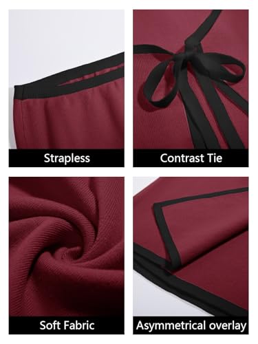 Image of Wenrine Womens Sexy Tube Top Dress Strapless Self Tie Wrap Asymmetrical Hem Knit Summer Party Mini Dresses