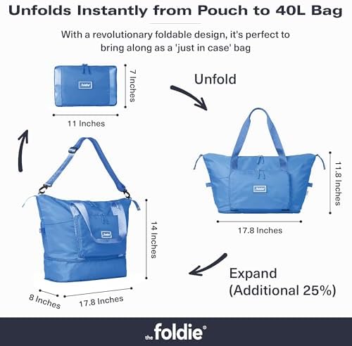 The Foldie Foldable Travel Bag for Women - 40L Weekender Bag with Multiple Pockets - Carry On Expendable Travel Bag