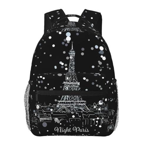 Mochila de senderismo EdWal Night Paris con estampado de Torre Eiffel y compartimento laptop