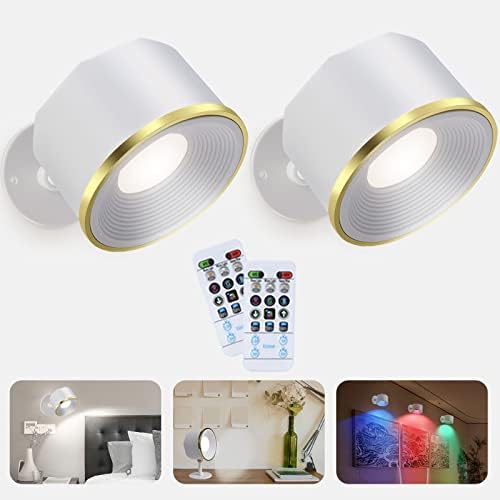 Cyhentoon Wall Sconces Set of 2, Bedside Reading Wall Light Rechargeable Battery Operated 16 Colors Changeable, Spotlight Brightness Dimmable Magnetic Mounted 360° Rotate with 2 Remote
