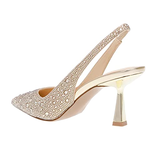 XYD Women Sparkly Rhinestones Slingback Sandals Closed Pointy Toe Pull On High Heel Pumps Wedding Bride Party Dress Shoes4