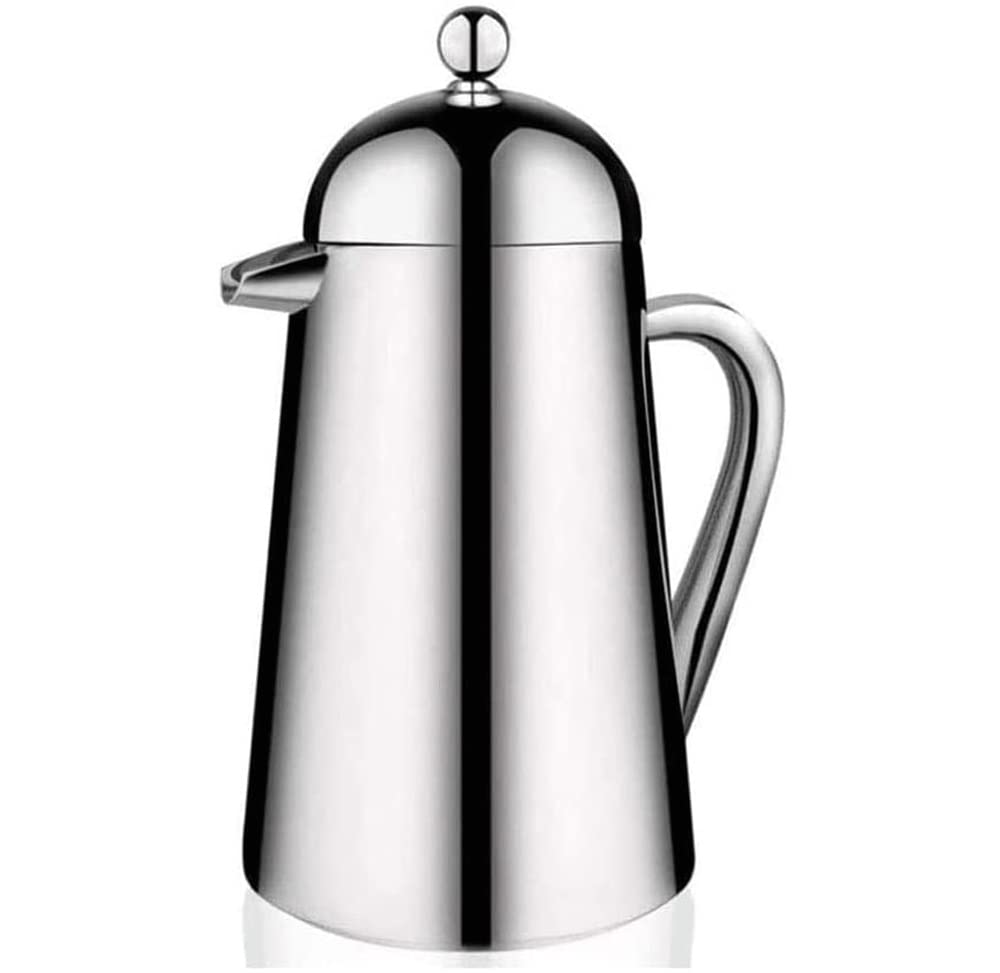 Cafetera de prensa, prensa de café, caffettiere, cafetera, cafetera grande – Prensa de café aislada de acero inoxidable de grado 304 con 2 pantallas adicionales, 34 oz, plata