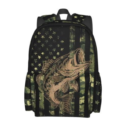 famliihw Camo Fish Backpack Bookbag Laptop Backpacks Multipurpose Daypack for Boys Girls School Men Women Travel Hiking