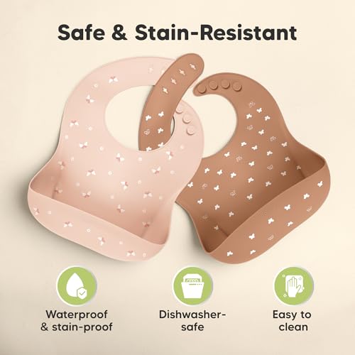 Image of KeaBabies 2-Pack Silicone Bibs for Babies, Toddlers Girl, Boy (Butterflies)