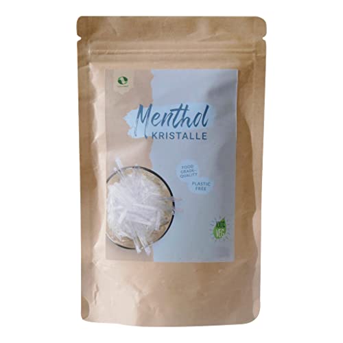 SudoreWell® Cristales de mentol en calidad alimentaria de 100% aceite de menta puro en bolsa de papel de estraza (libre de plástico), 100 g