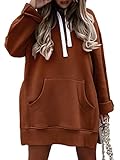 Syellowafter Women Oversized Hoodie Dress with Pocket Casual Pullover Winter Loungewear Sweatshirt Top Brown Medium