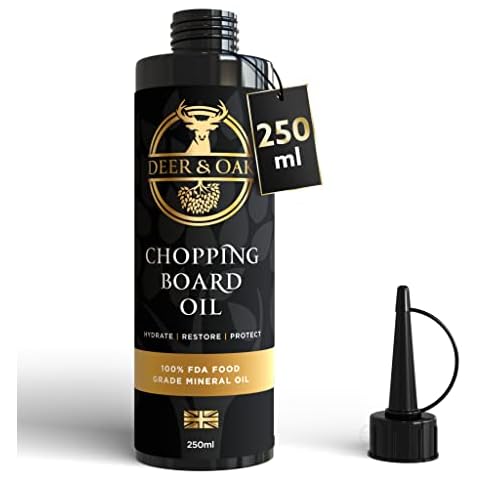 Deer & Oak Premium Chopping Board Oil - Mineral Oil Chopping Boards - Wood Oil - Slate Oil - Butchers Block Oil - 100% Food Grade Mineral Oil - Cutting Board Oil - 250ml Cover