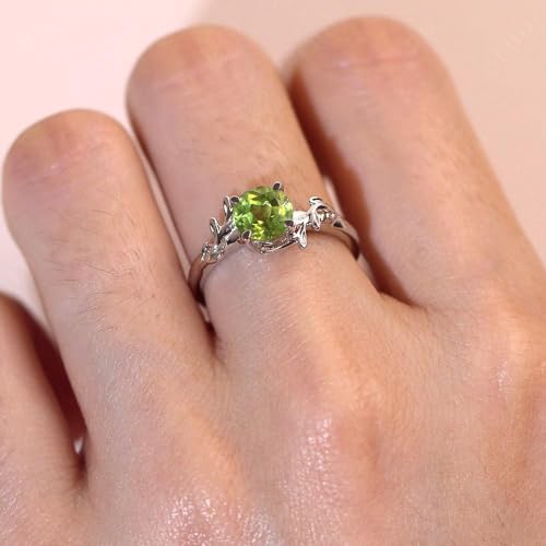 LUO 7mm Sterling Silver Round Natural Peridot Rings for Women, Green Stone Bypass Solitaire August Birthstone Promise Engagement Ring Size 11 by LUO - Image 4
