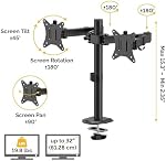 Fellowes Everyday Adjustable Dual Monitor Arm – Holds Two Screens up to 32" (inch) Weighing 19.84 lbs Each, Tilt, Swivel, Rotate, VESA 75/100, Clamp or Grommet Mount, Cable Management