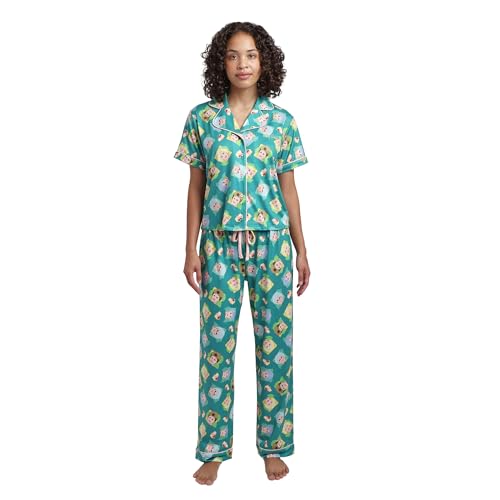 Bioworld Golden Girls Characters All-Over Print Womens Button-Down Shirt And Pants 2-Piece Pajama Set-Medium