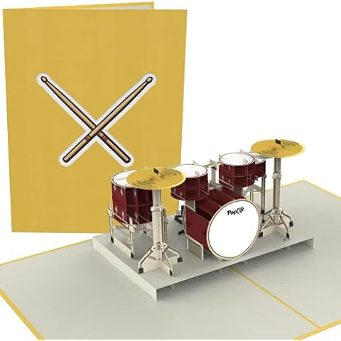 PopLife Drum Kit 3D Pop Up Card - Musician Birthday Card, Retirement Party, Father's Day, Rock Band Present, Music School Graduation - for Son, for Husband, for Dad, for Grandson, for Drummer Cover