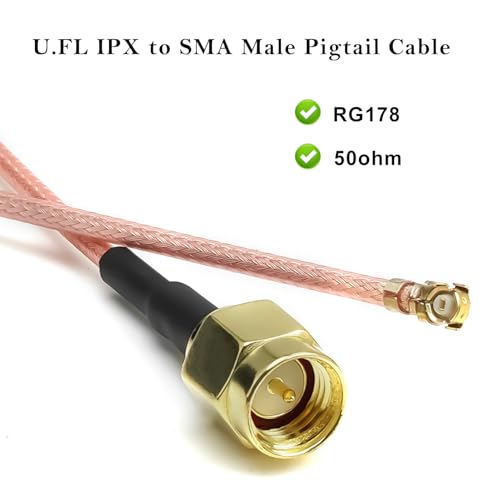 Ahoaepy Kabel RG178 U.FL do SMA Pigtail, UFL MHF1 do SMA, męski kabel koncentryczny anteny, 30 cm, niska strata, SM A męski na IPX-1, przedłużacz do radia Wi-Fi, anteny, mini PCI
