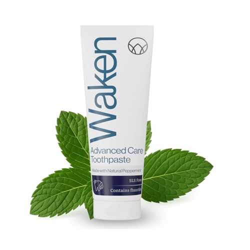Waken Advanced Care Toothpaste 6-in-1 Formula - SLS Free with Natural Peppermint & Fluoride Vegan Toothpaste for Fresh Breath Clean Teeth & White Smile 75ml