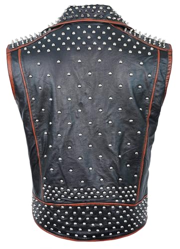 Image of Motorcycle Leather Vest For Men - Tactical Combat Military Style Sleeveless Biker Club Riding Outdoor Waistcoats