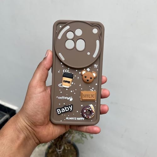 Image of Outlouders Back Cover for Nothing Phone 3a Pro 5G | 3D Cartoon Bear Cute Fun Silicone Full Body Protection Bumper Case (Brown)