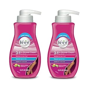 Hair Removal Cream – Veet Legs & Body In Shower Cream Hair Remover, Sensitive Formula with Aloe Vera and Vitamin E, 13.5 fl oz Pump Bottle (Pack of 2)