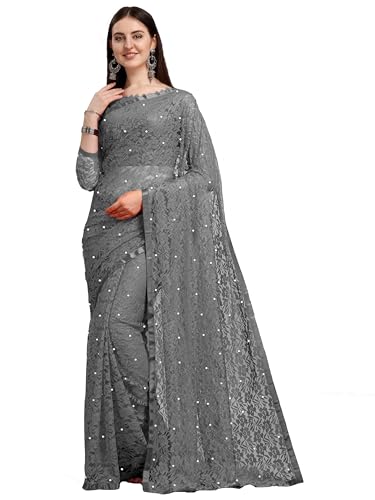 Image of LOROFY Women's Brasso Net Saree With Blouse