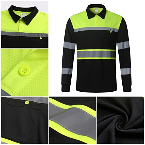 Holisecure Safety Shirts For Men,High Reflective Men Polo Shirt With Pocket,Long Sleeve Workwear Breathable And Fast Dry(Yellow,2Xlarge) #TOP5