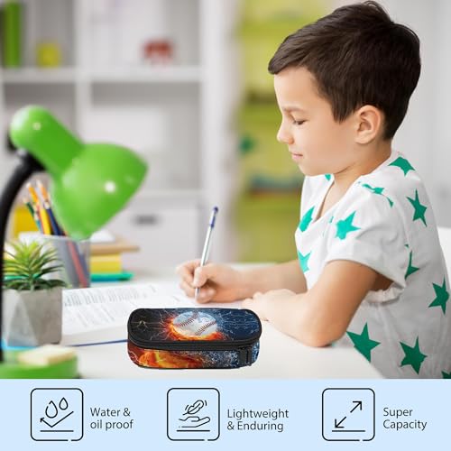 Image of Baseball Pencil Case, Large Capacity Pen Pencil Case for Boys Girls Teen, Kids 3 Compartments Multifunction Pencil Box with Zipper Organizer, Pencil Pouch for School Students