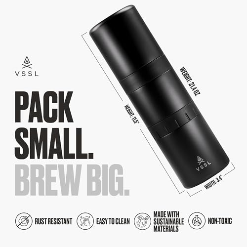 Image of VSSL - Nest Pour Over Coffee Kit | Coffee Maker for Camping | All-In-One Travel Pour Over | Transportable Dripper, Two 10oz Stainless Steel Travel Mugs | Compact Storage & Adventure Ready | Black